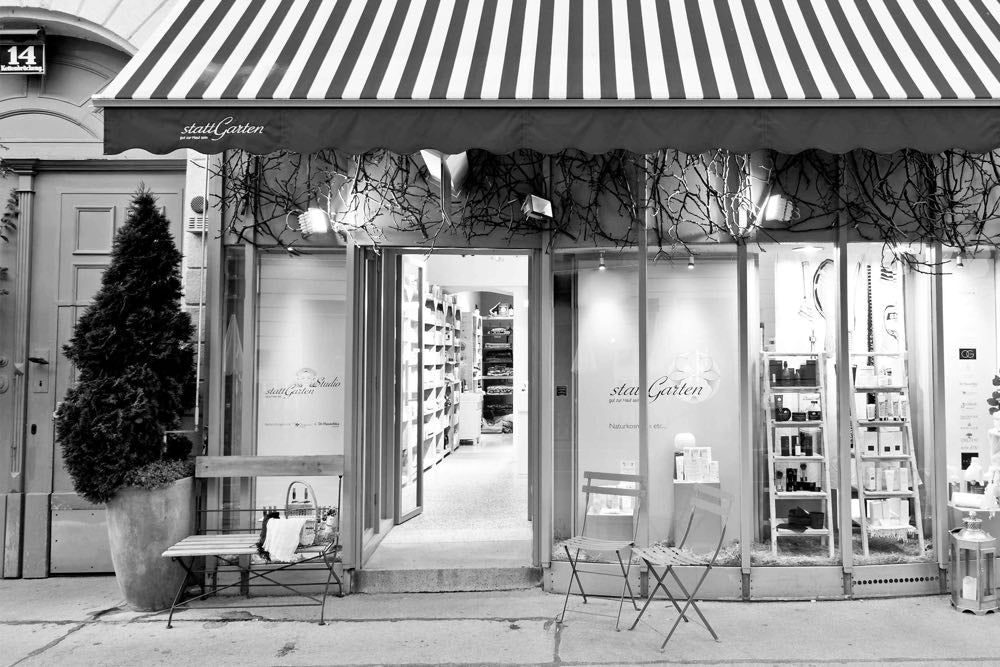 Außenansicht des Naturkosmetikgeschäfts Stattgarten in Wien
